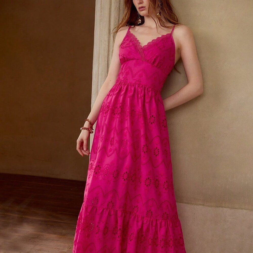 Hot Pink Elegant Women's Ruffle Hem Zipper Dress - Picture 3 of 7